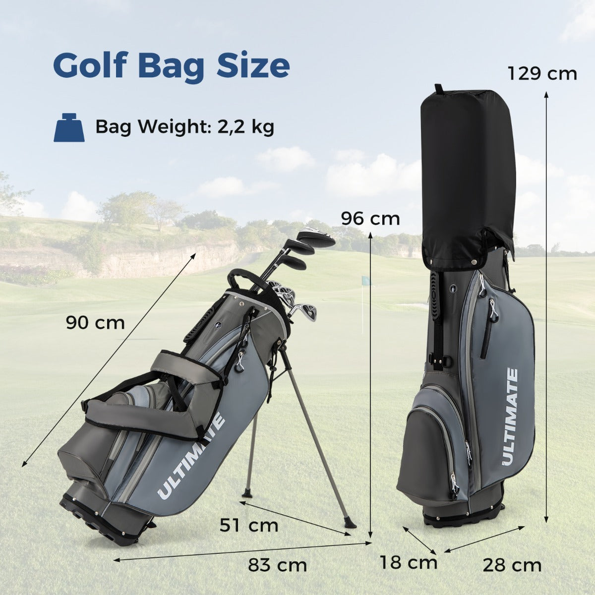 LIVSK Complete Golfset voor Linkshandige Heren - Inclusief Driver, Hybride, IJzers en Putter - Draagbare Golfstandtas - Grijs