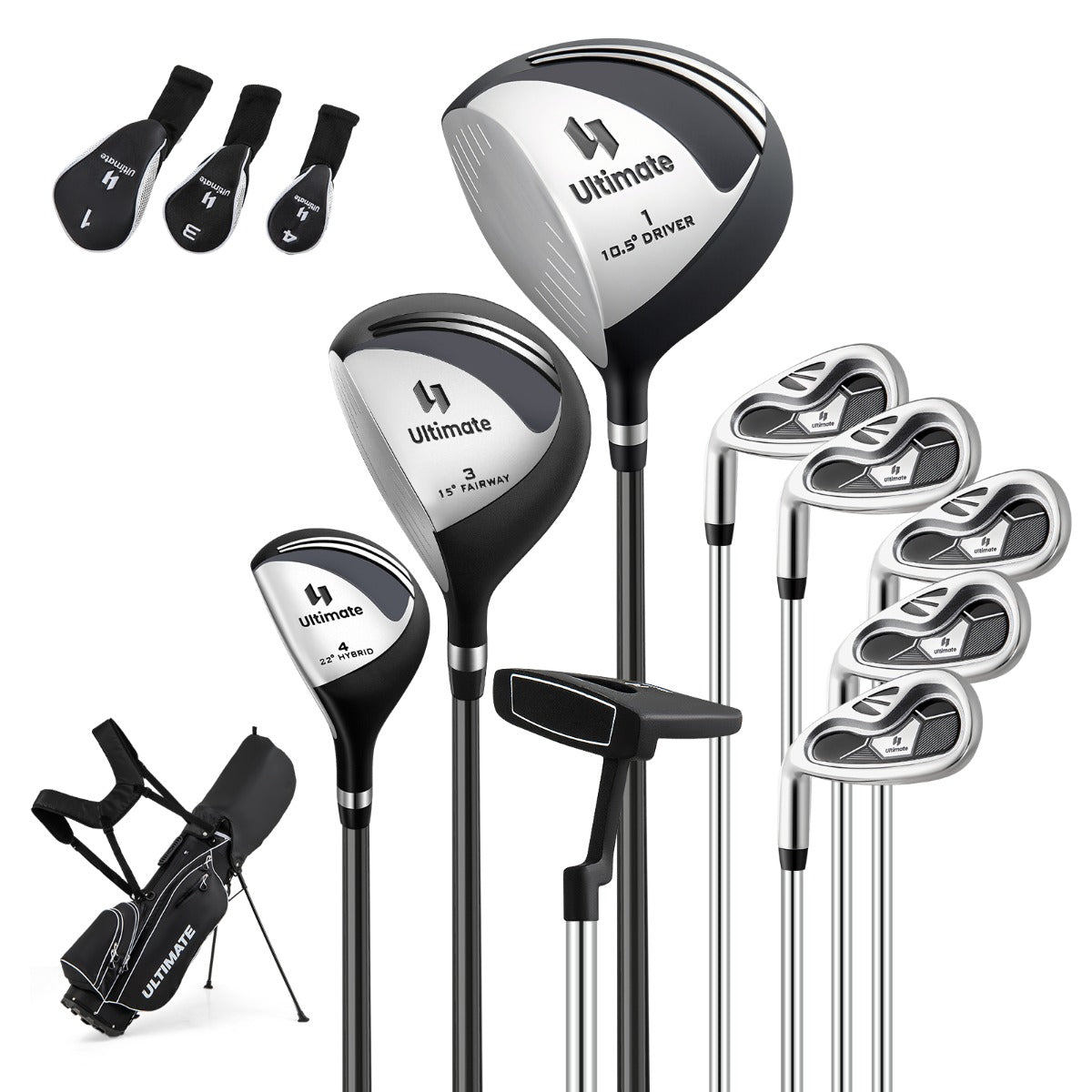 LIVSK Complete Golfset voor Linkshandige Heren - Inclusief Driver, Fairway Hout, Hybride, IJzers en Putter - Draagbare