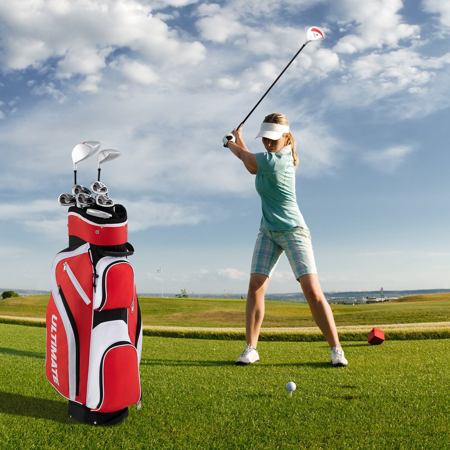 LIVSK Dames Golfclubset Compleet - 460CC Driver - Ultralichte Carbon Fiber Shafts - Antislip Grips - Multifunctionele Golftas -