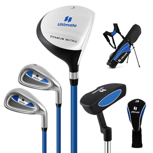 LIVSK Compleet Golfset voor Kinderen 11-13 jaar - Inclusief #3 Fairwayhout, #7 & #9 IJzers, Putter en Draagtas - Blauw