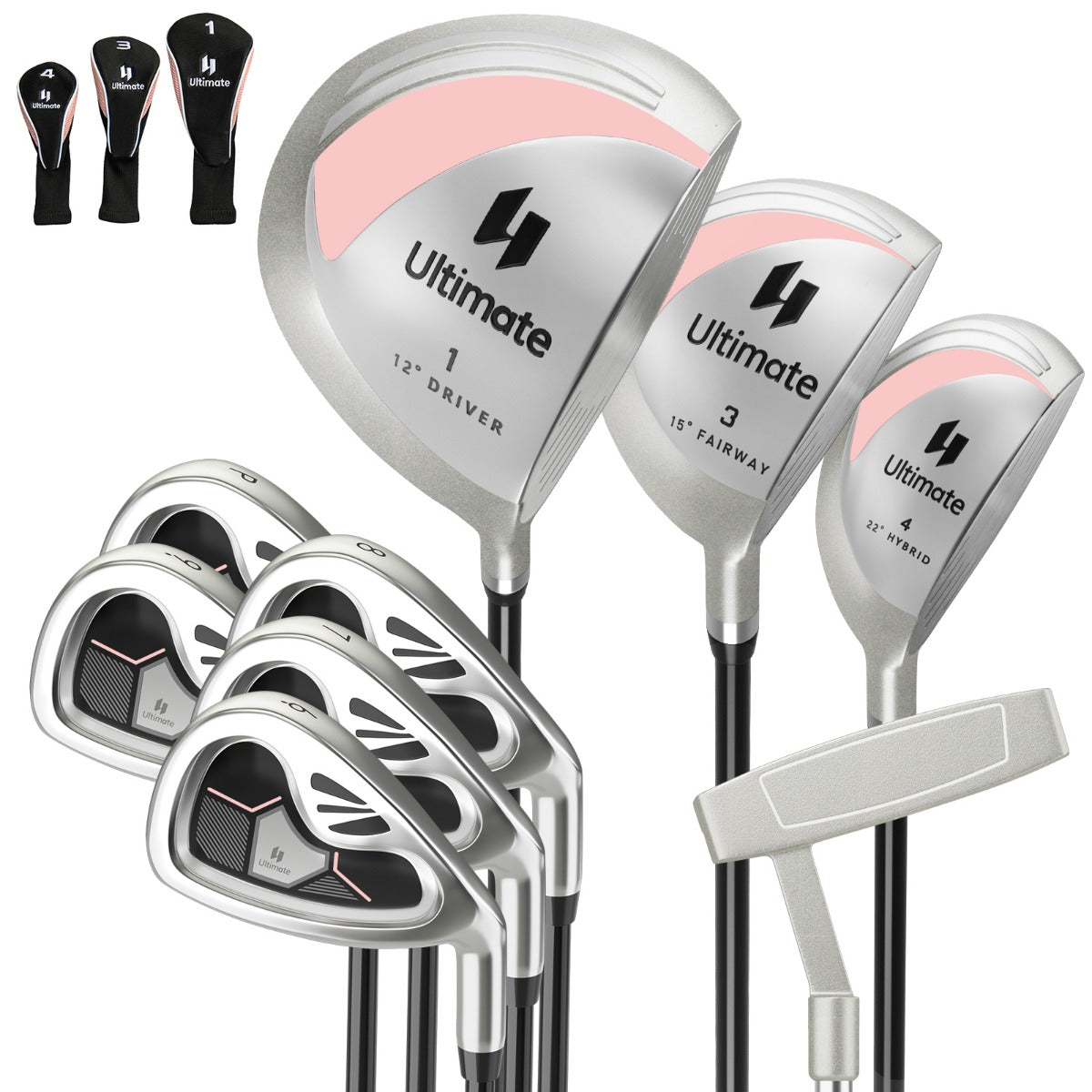 LIVSK Dames Golfclubset - Complete 9-delige Set met Driver, Fairway, Hybride, Ijzers en Putter - Laag Zwaartepunt - Roze