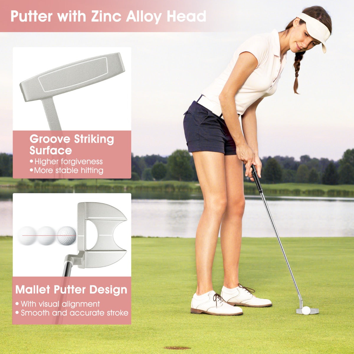 LIVSK Dames Golfclubset - Complete 9-delige Set met Driver, Fairway, Hybride, Ijzers en Putter - Laag Zwaartepunt - Roze