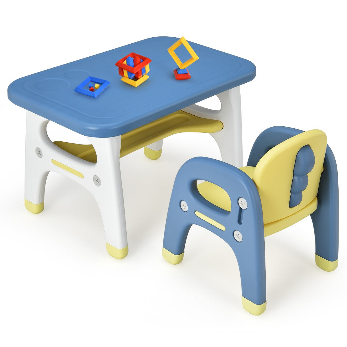 Livsk costway complete kinderkamer set met dinosaurus tafel en stoel blokken en speelgoedkast voor autootjes 1 1