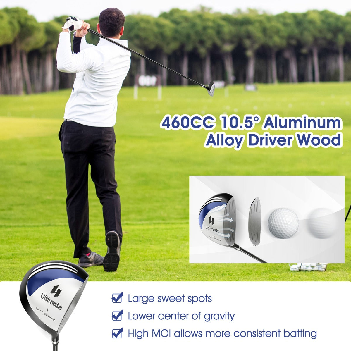 LIVSK 9-Delige Golfclubset voor Rechtshandige Mannen - Inclusief Driver, Fairway, Hybrid, Irons en Putter - Marine