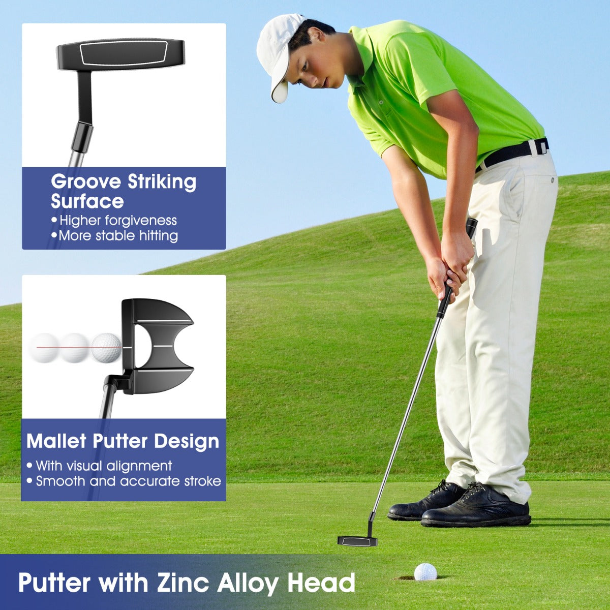 LIVSK 9-Delige Golfclubset voor Rechtshandige Mannen - Inclusief Driver, Fairway, Hybrid, Irons en Putter - Marine