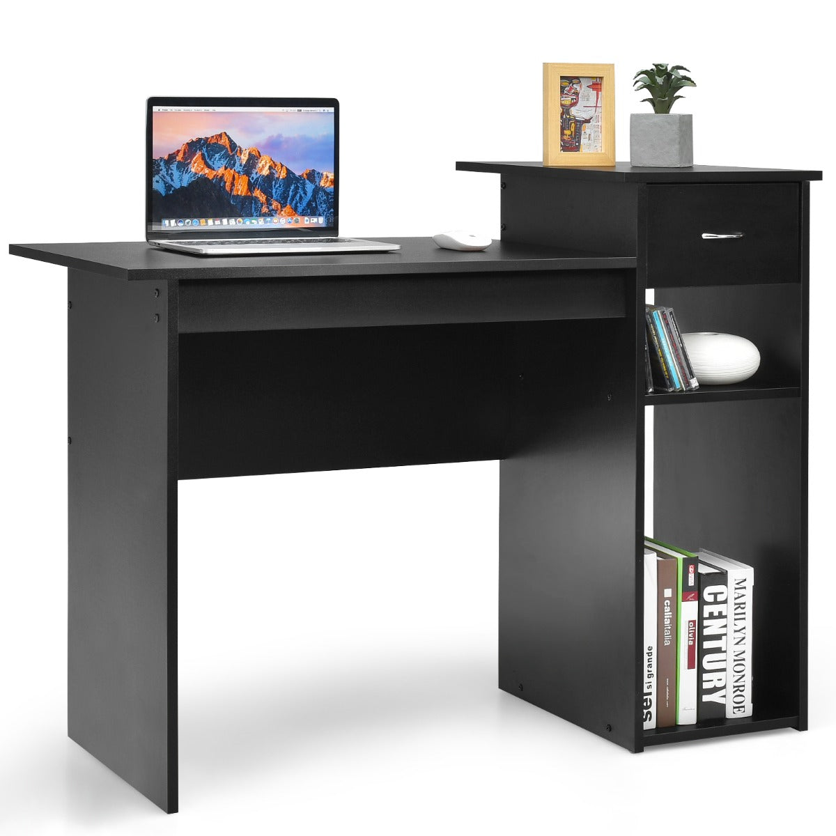 LIVSK Multifunctioneel Bureau met Opslag - Stevig MDF - Compact Ontwerp - Ideaal voor Thuis en Kantoor - Zwart