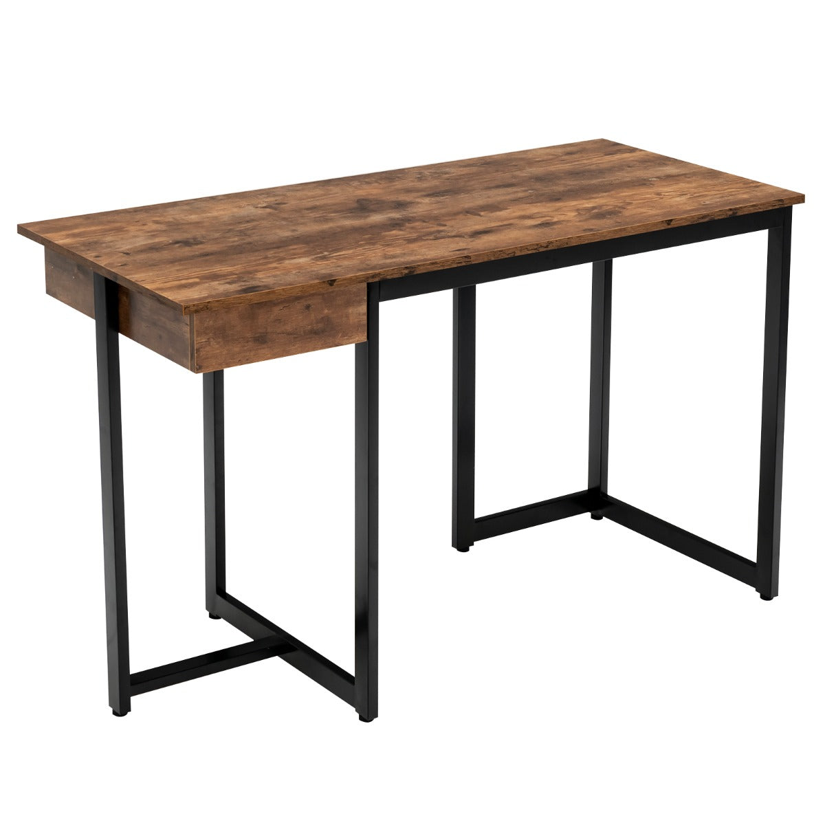 LIVSK Computerbureau 120 x 55 x 75 cm - Diepe Lade - Verstelbare Voetsteunen - Stevige Metalen Constructie - Rustiek bruin