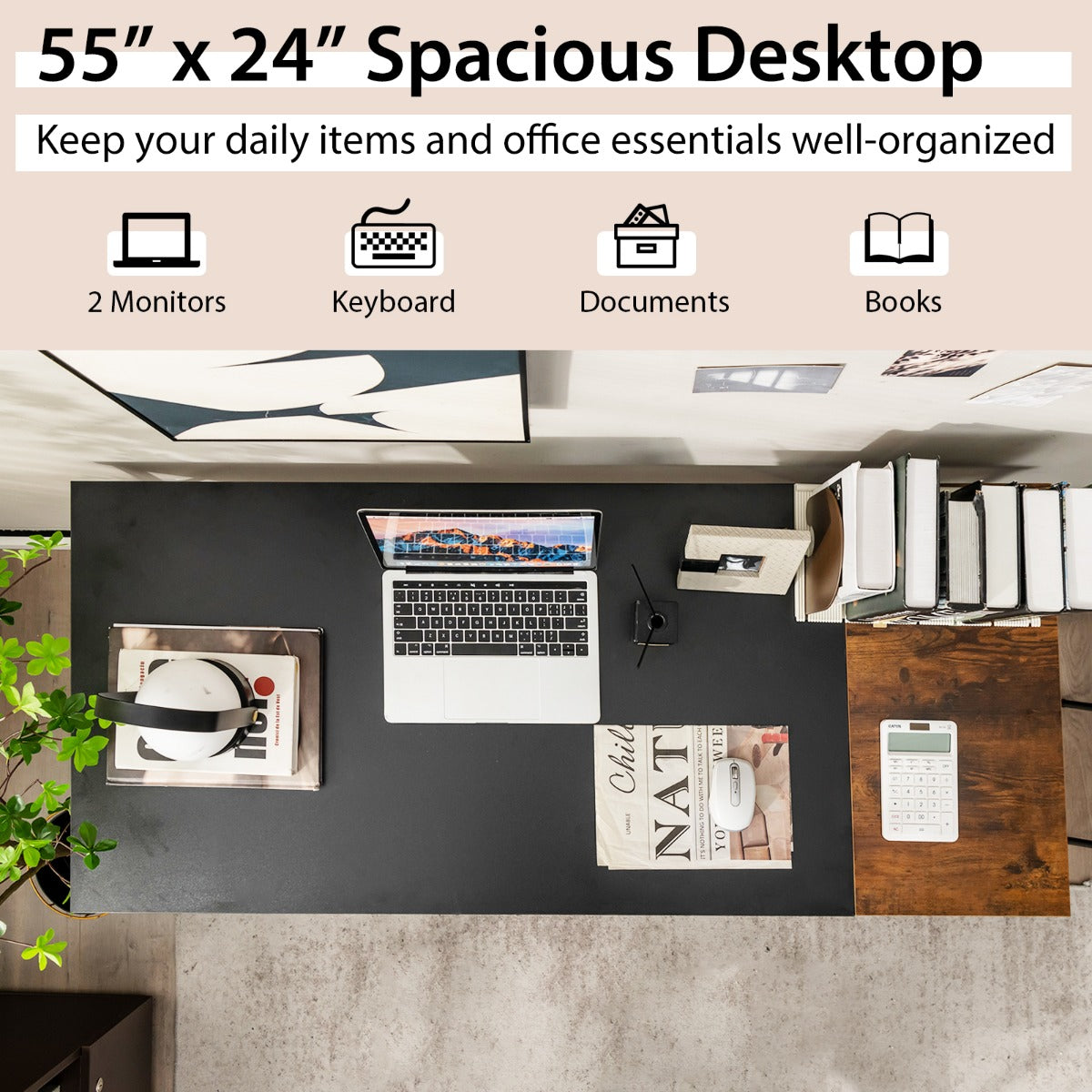 LIVSK Industrieel Computerbureau met Opbergplanken - Ruim Blad - Stalen Frame - Afneembare Plank - 140 x 60 x 74 cm -