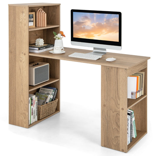 LIVSK Computerbureau met Boekenkast - Ruime Opbergruimte - Verwijderbare Plank - Duurzaam en Stabiel - 122 x 51 x 122 cm - Natuur