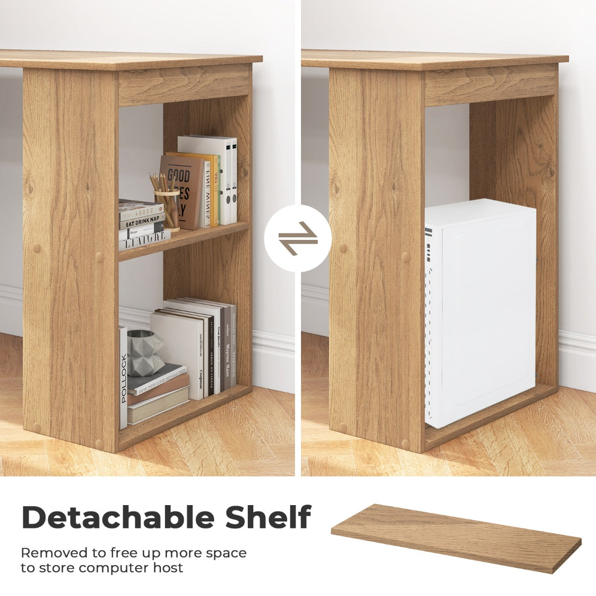 LIVSK Computerbureau met Boekenkast - Ruime Opbergruimte - Verwijderbare Plank - Duurzaam en Stabiel - 122 x 51 x 122 cm - Natuur