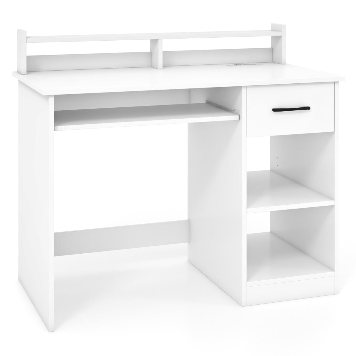 LIVSK Computerbureau met Oplaadstation - Uitschuifbare Toetsenbordlade - Verstelbare Planken - 105 x 55 x 89 cm - Wit