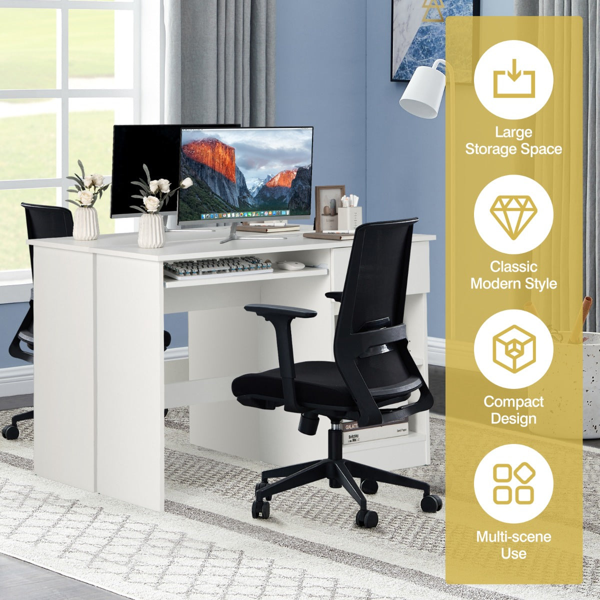 LIVSK Multifunctioneel Bureau met Toetsenbordlade - Verstelbare Plank en Opberglade - Tot 95 kg - Wit
