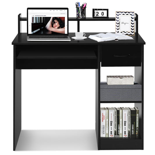 LIVSK Computerbureau met Opberglade - Compact en Stabiel - Uitschuifbare Toetsenbordlade - Extra Planken - 90 x 48 x 91,5 cm -