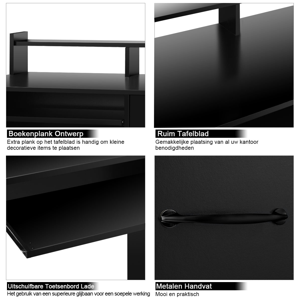 LIVSK Computerbureau met Opberglade - Compact en Stabiel - Uitschuifbare Toetsenbordlade - Extra Planken - 90 x 48 x 91,5 cm -