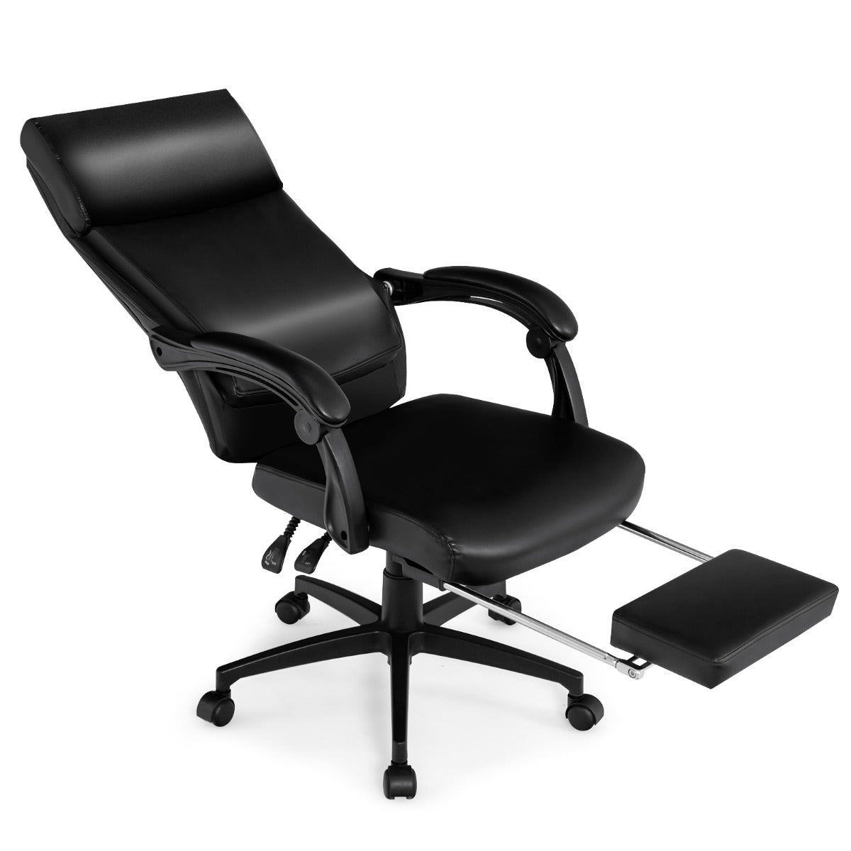 LIVSK Managersstoel - Ergonomisch met Hoofdsteun en Inklapbare Voetensteun - Verstelbaar - Tot 150 kg - PVC-leer - Zwart