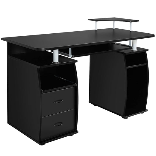LIVSK Computertafel - Bureau met Toetsenbordlade en Printerplank - 120 x 55 x 85 cm - Gemakkelijk te monteren - Zwart