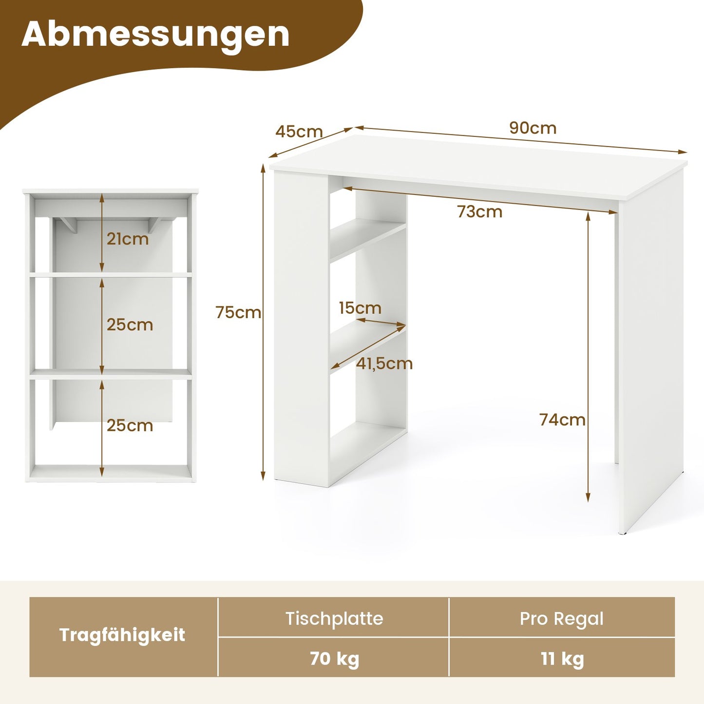LIVSK Computerbureau met Zijboekenkast - Ruimtebesparend en Stevig - Modern Ontwerp - Tot 104 kg - 90 x 45 x 75 cm - Wit