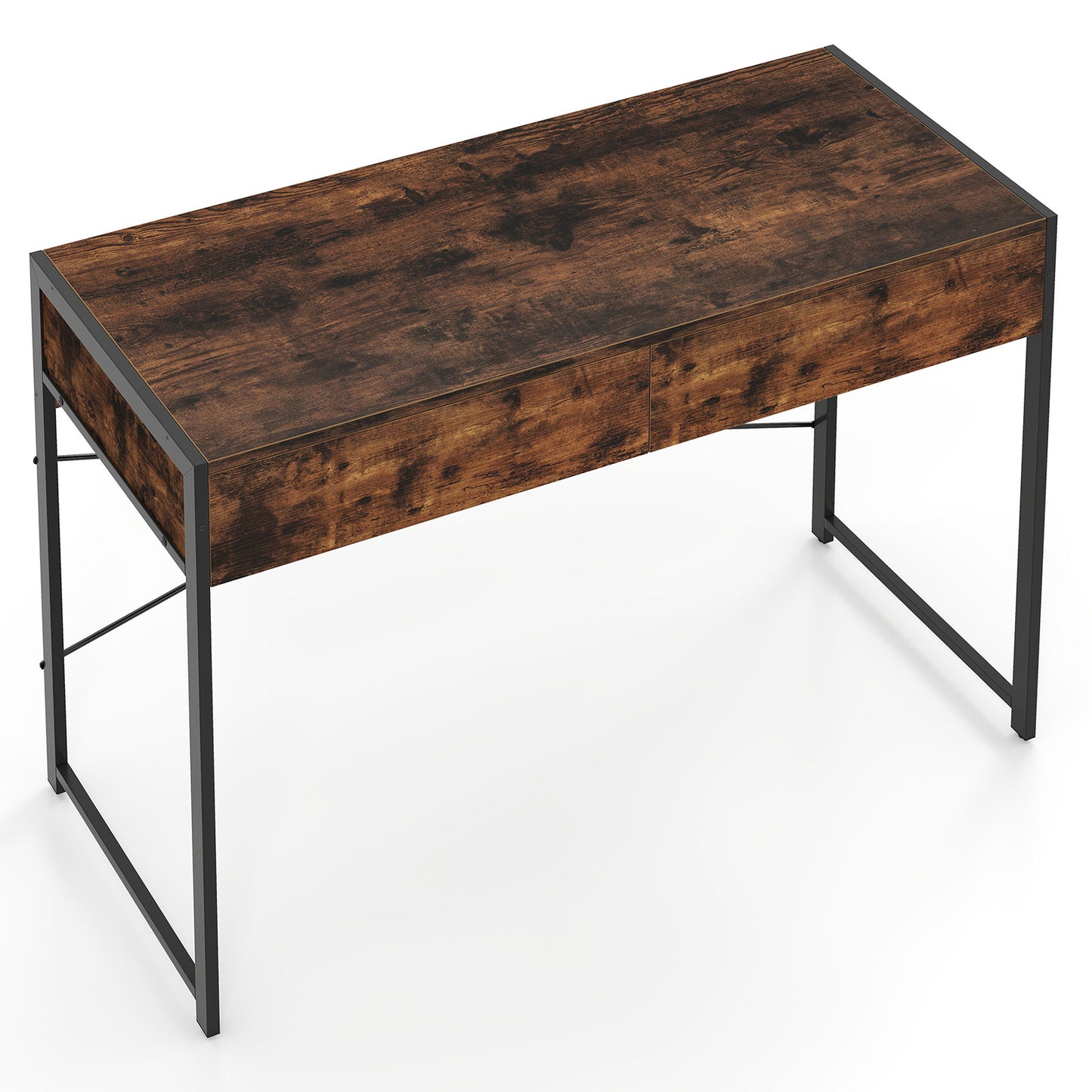 LIVSK Computerbureau - Robuust Metalen Frame - 2 Diepe Lades - Anti-Kantelbeveiliging - Tot 90 kg - Rustiek Bruin + Zwart