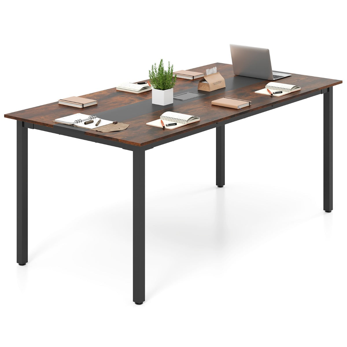 Livsk costway conferentietafel vergadertafel 180 x 90 cm rechthoekige seminarwerktafel met kabelmanagement voor kantoor vergaderruimte