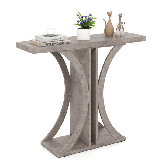 Livsk costway console 100 cm rechthoekige haltafel met geometrisch onderstel industriele salontafel achter de bank haltafel grijs