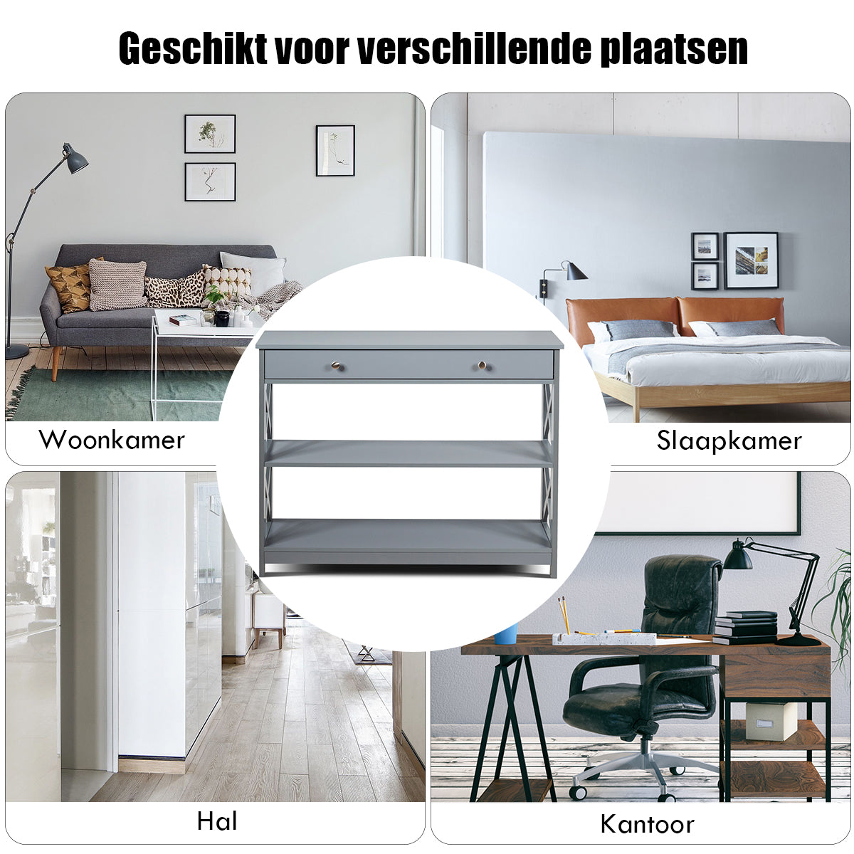 LIVSK Consoletafel met 3 Niveaus - Ruime Opbergruimte - Stevig MDF - Draagvermogen tot 95 kg - 100 x 30 x 80 cm - Grijs