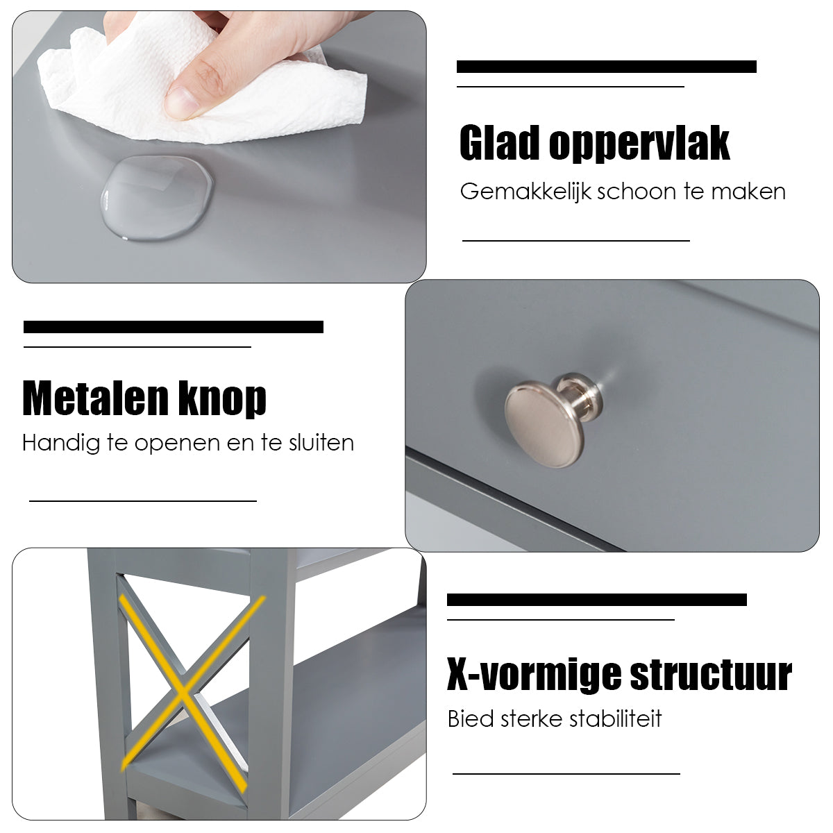 LIVSK Consoletafel met 3 Niveaus - Ruime Opbergruimte - Stevig MDF - Draagvermogen tot 95 kg - 100 x 30 x 80 cm - Grijs