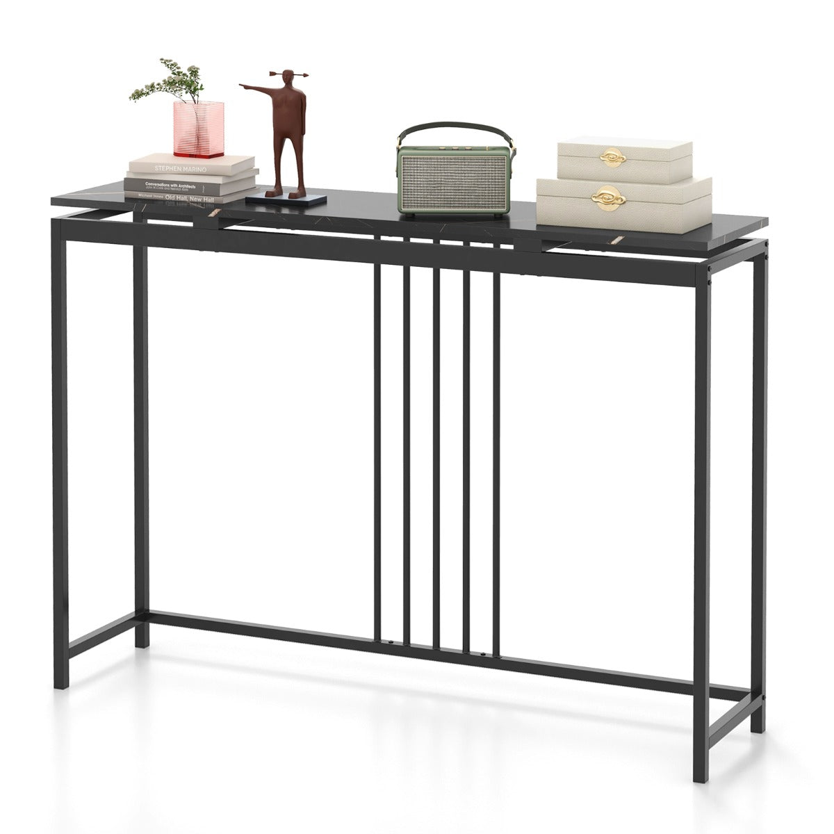 Livsk costway console tafel kunstmarmer bank tafel moderne entree tafel vrijstaande dunne entree tafel smalle bijzettafel zwart 120x30x90cm