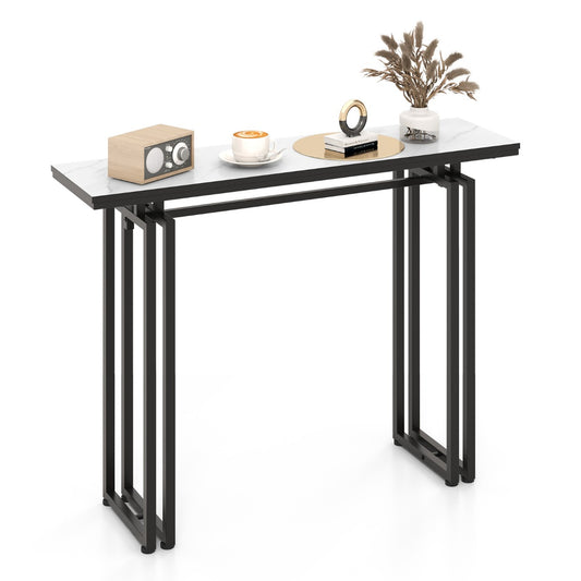 LIVSK Bijzettafel Kunstmarmer - Ruim Tafelblad 110 cm - Gouden Metalen Poten - Kantelbeveiliging - Wit + Zwart