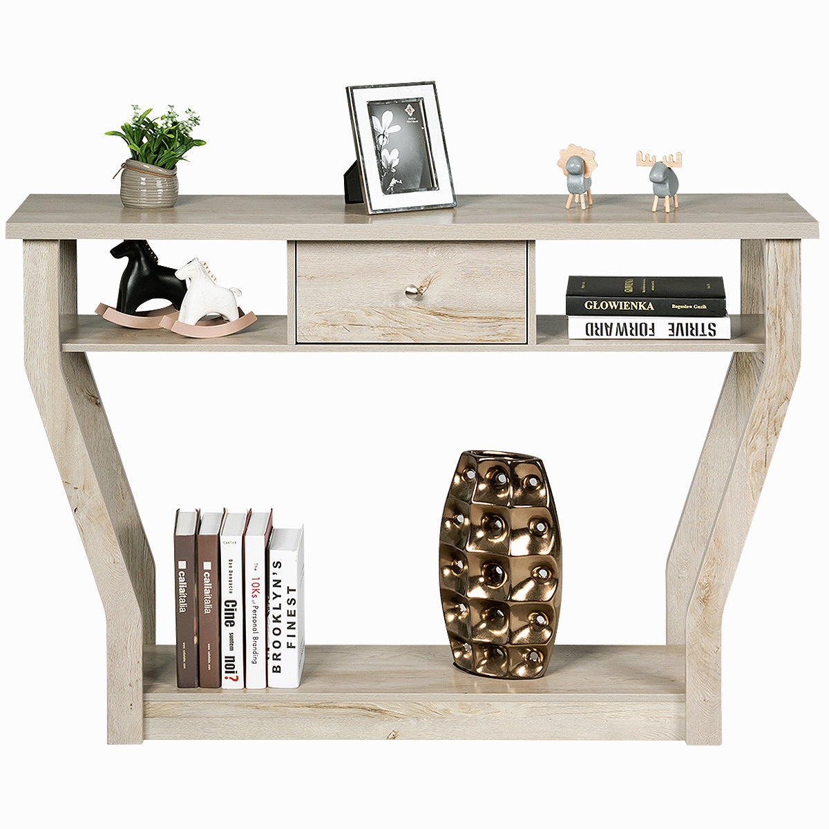LIVSK Consoletafel - Hoogwaardig MDF - Veel Opbergruimte met Planken en Lade - Stabiel en Duurzaam - Grijs