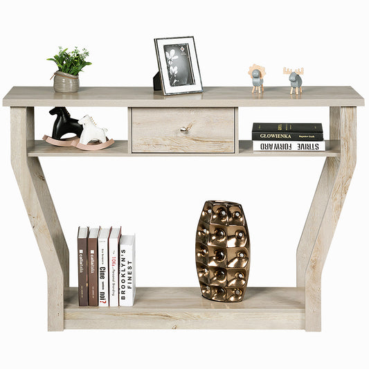 LIVSK Consoletafel - Hoogwaardig MDF - Veel Opbergruimte met Planken en Lade - Stabiel en Duurzaam - Grijs