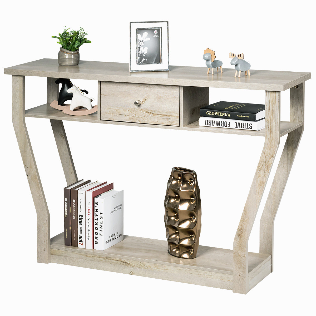 LIVSK Consoletafel - Hoogwaardig MDF - Veel Opbergruimte met Planken en Lade - Stabiel en Duurzaam - Grijs