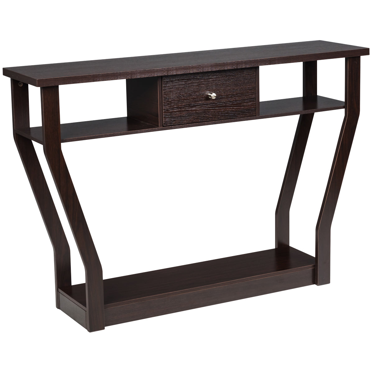 LIVSK Consoletafel - Hoogwaardig MDF - Veel Opbergruimte met Planken en Lade - Veilig en Stabiel - 120 x 30 x 81 cm - Bruin