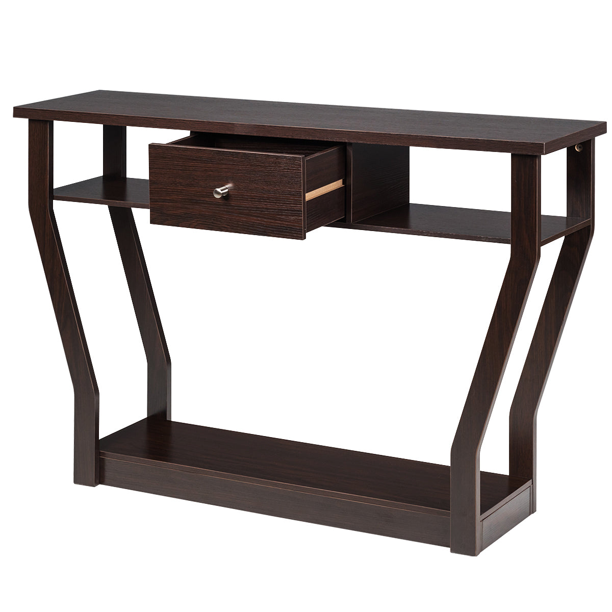 LIVSK Consoletafel - Hoogwaardig MDF - Veel Opbergruimte met Planken en Lade - Veilig en Stabiel - 120 x 30 x 81 cm - Bruin