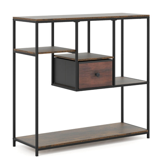 Livsk costway console tafel met opbergruimte tafel achter bank met lade en plank met 4 niveaus bruin