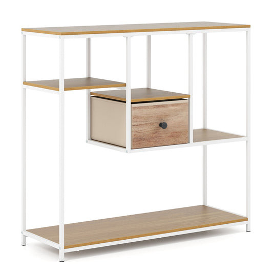 Livsk costway console tafel met opbergruimte tafel achter bank met lade en plank met 4 niveaus naturel