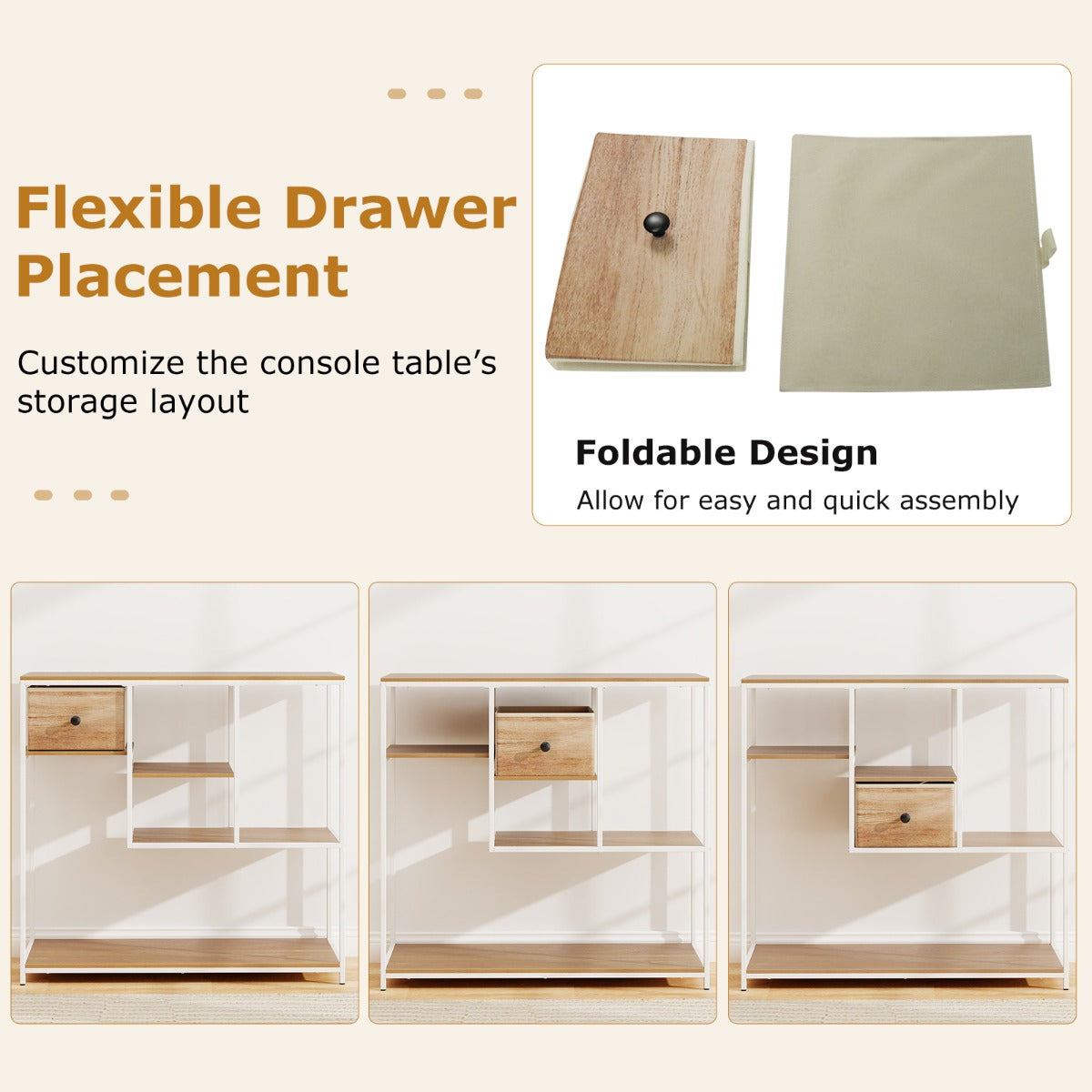 Livsk costway console tafel met opbergruimte tafel achter bank met lade en plank met 4 niveaus naturel 2