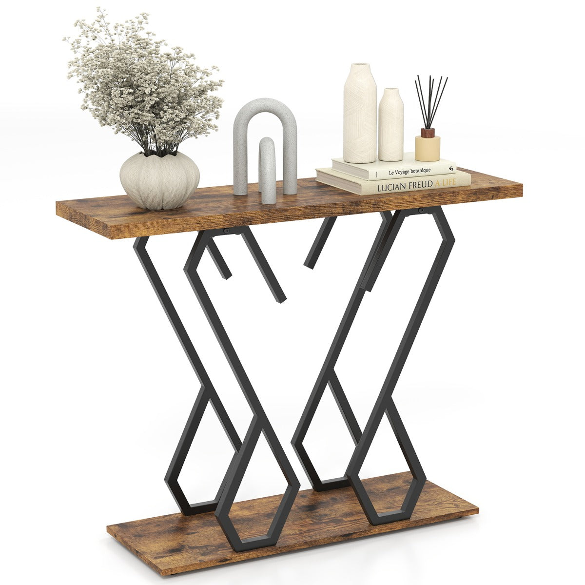 LIVSK Consoletafel van Kunstmarmer - Versterkte Metalen Basis - Ruim Tafelblad - Eenvoudige Montage - Voor Snacks en Decoratie