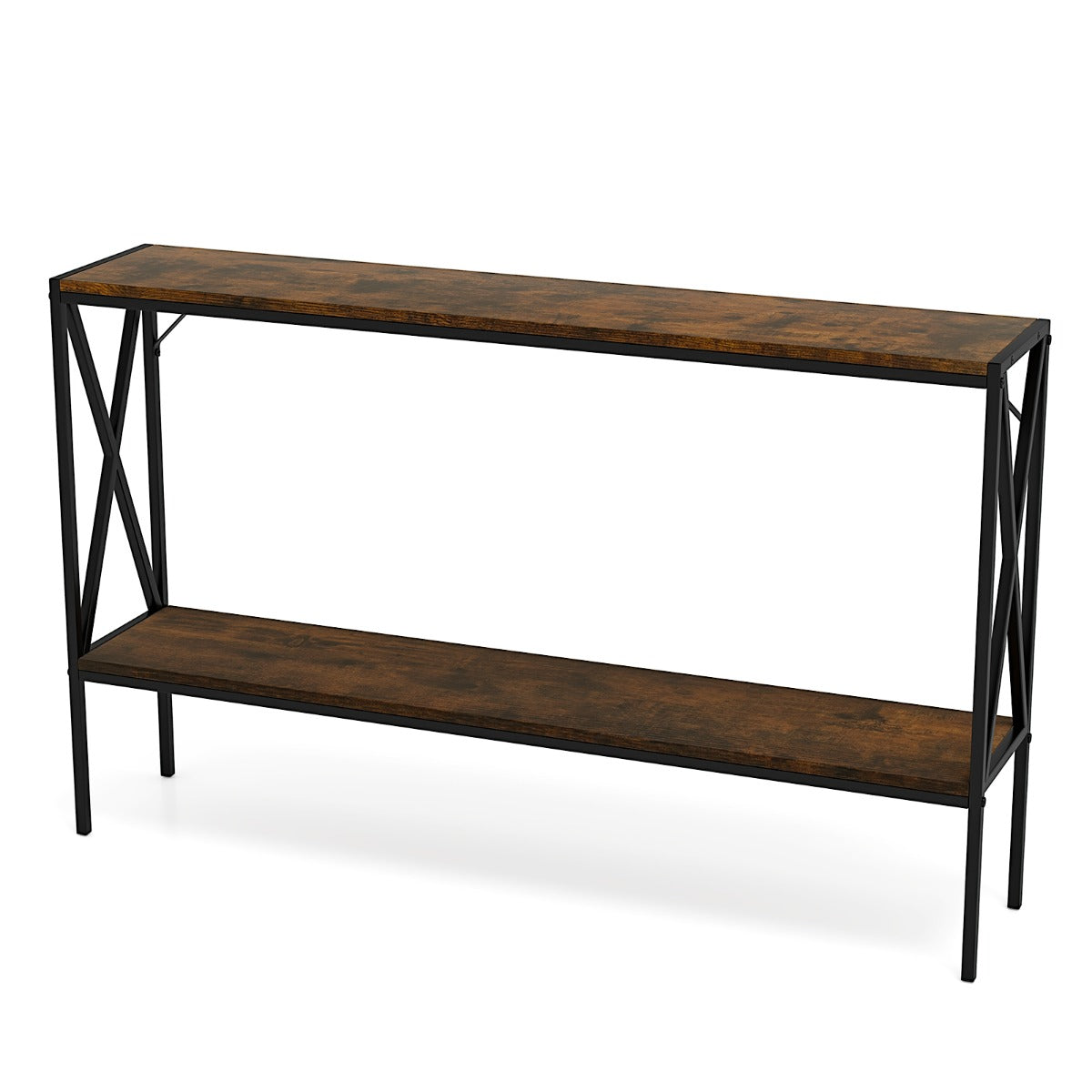 LIVSK Entreetafel - Smalle 2-traps Tafel met Metalen Frame - Robuuste Constructie - 120 x 23 x 74 cm - Rustiek Bruin + Zwart