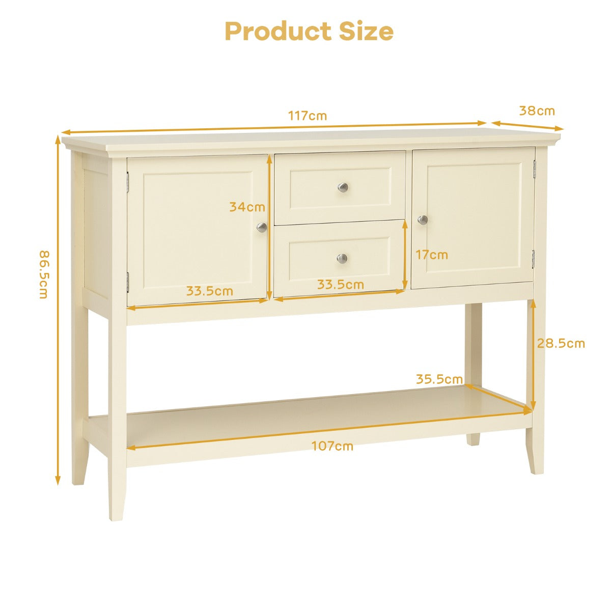 LIVSK Houten Commode met 2 Laden - Stevig MDF en Grenenhout - Ruime Opbergruimte - Eenvoudige Montage - 117 x 38 x 86,5 cm -