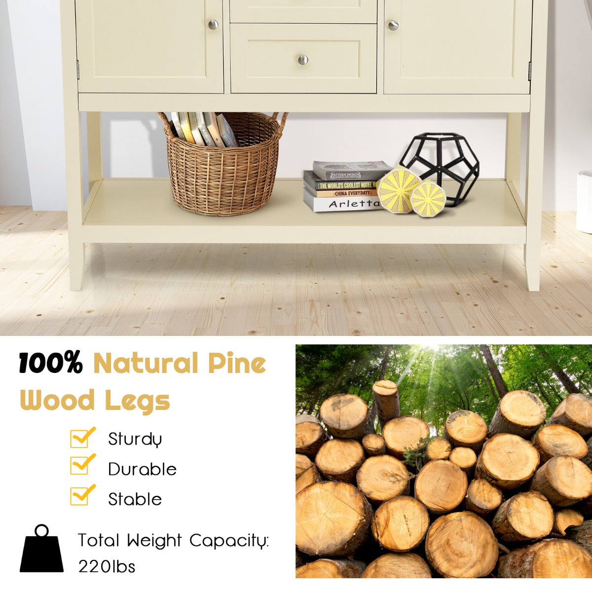 LIVSK Houten Commode met 2 Laden - Stevig MDF en Grenenhout - Ruime Opbergruimte - Eenvoudige Montage - 117 x 38 x 86,5 cm -