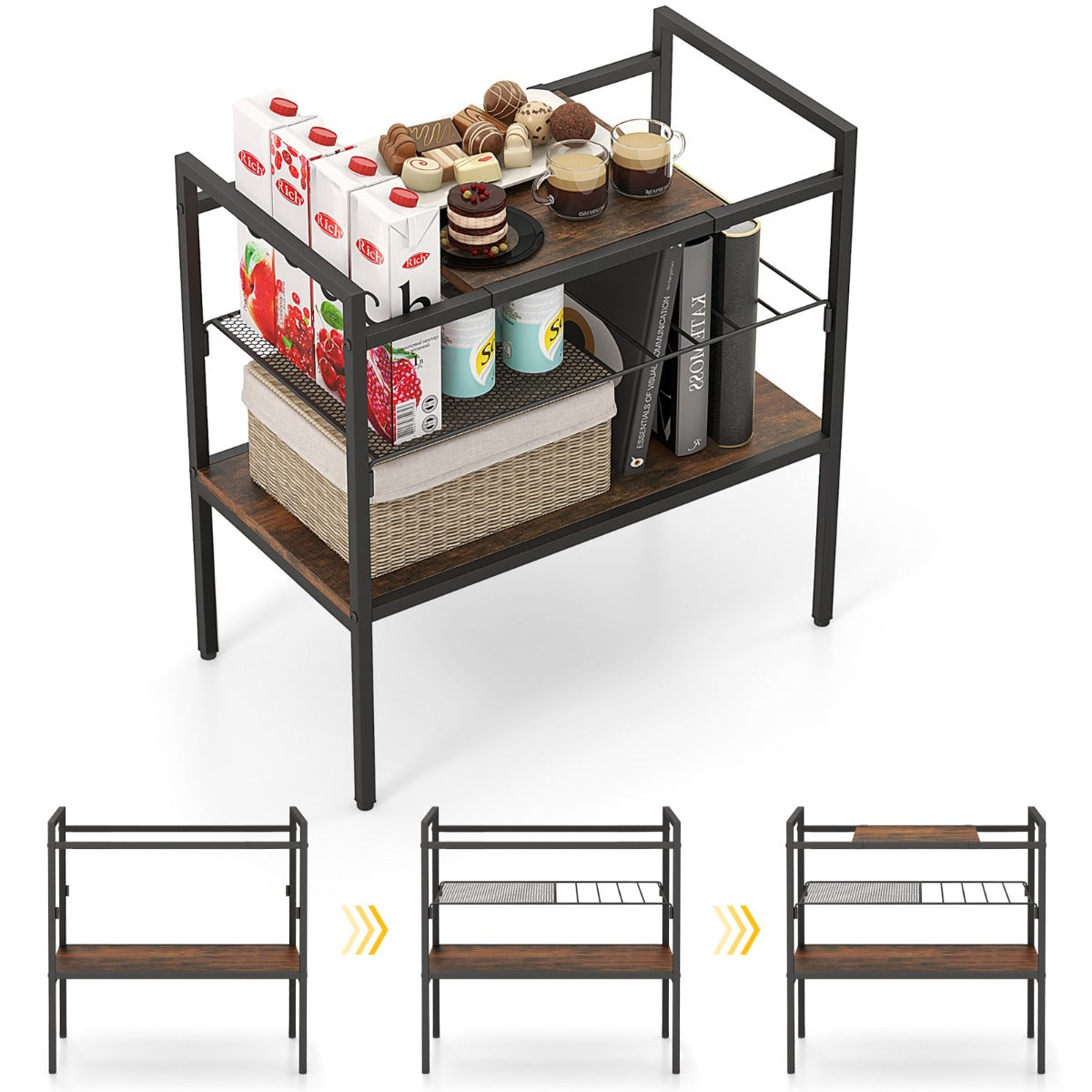 LIVSK Bijzettafel - Afneembaar Bovenblad - 2-in-1 Mesh-Plank - Brede Onderste Plank - Stabiel Metaal - 60 x 33,5 x 61 cm -