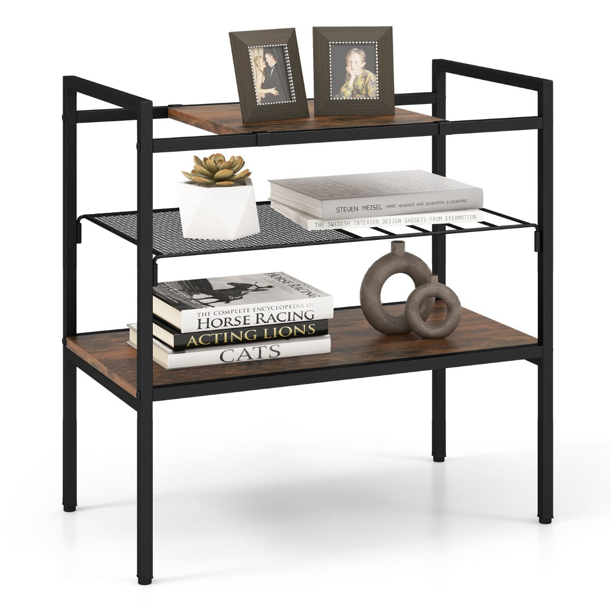 LIVSK Bijzettafel - Afneembaar Bovenblad - 2-in-1 Mesh-Plank - Brede Onderste Plank - Stabiel Metaal - 60 x 33,5 x 61 cm -