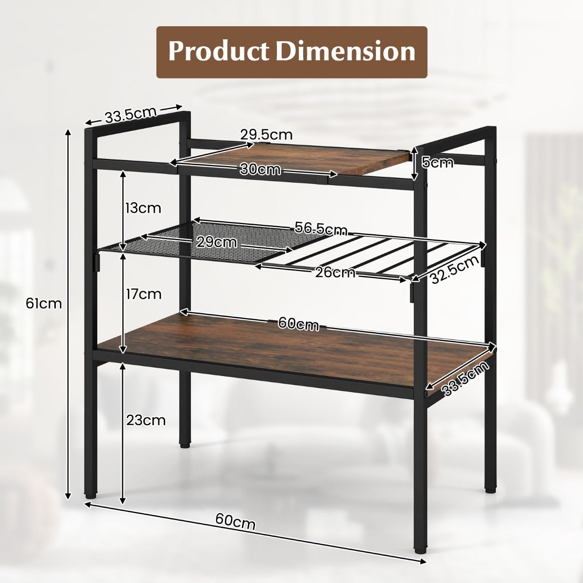 LIVSK Bijzettafel - Afneembaar Bovenblad - 2-in-1 Mesh-Plank - Brede Onderste Plank - Stabiel Metaal - 60 x 33,5 x 61 cm -