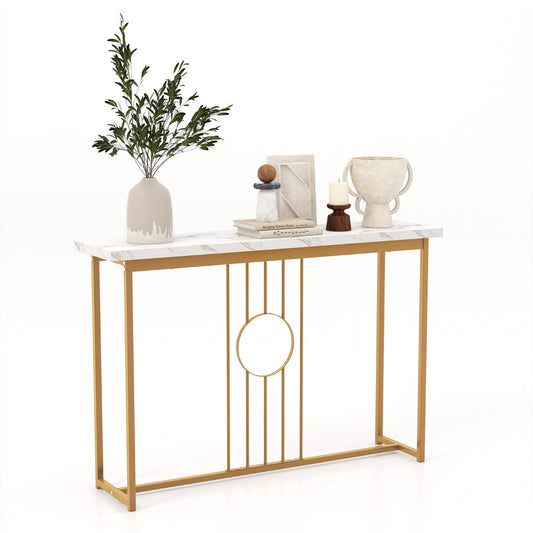 LIVSK Bijzettafel met Marmerlook - Gouden Metalen Poten - Extra Breed 120 cm - Stabiel en Duurzaam - Wit + Goud