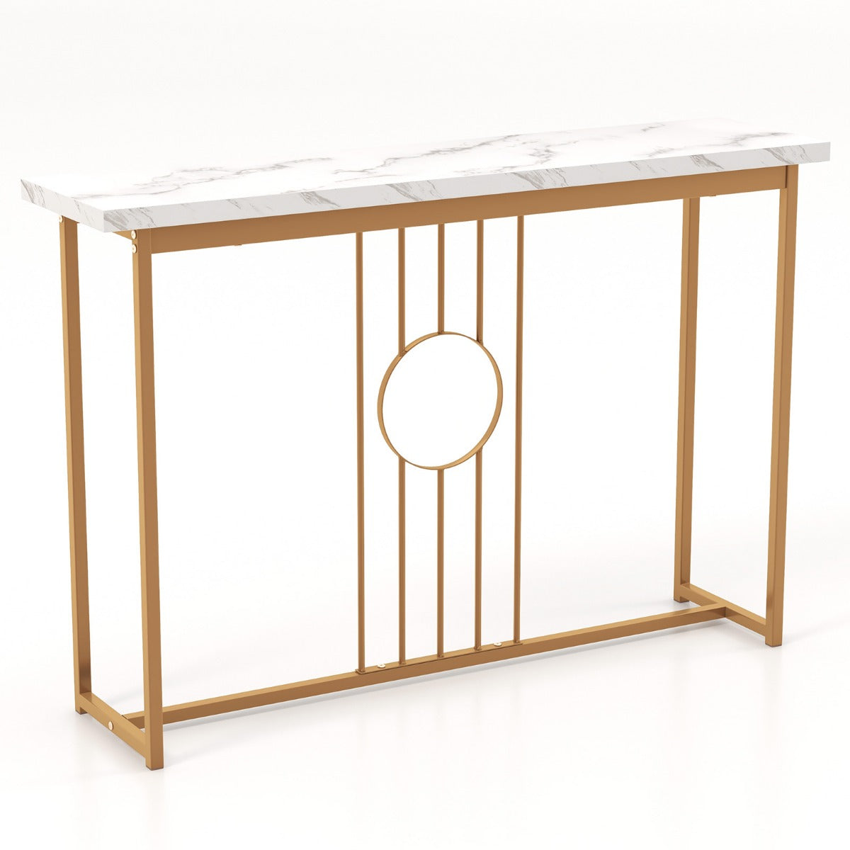 LIVSK Bijzettafel met Marmerlook - Gouden Metalen Poten - Extra Breed 120 cm - Stabiel en Duurzaam - Wit + Goud