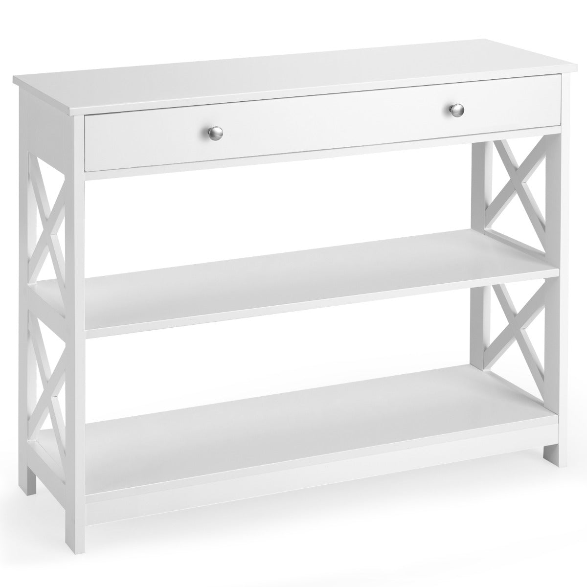 LIVSK Consoletafel met 3 Lagen - Ruime Opbergruimte - Stevige MDF Constructie - Multifunctioneel - 100 x 30 x 80 cm - Wit