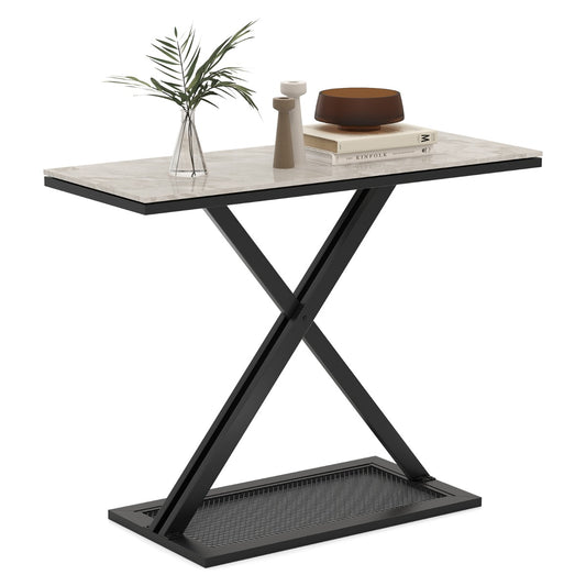 LIVSK Consoletafel - Imitatiemarmer Blad - Gepoeiercoat Metaal - 100 x 40 x 77,5 cm - Veiligheidsbeveiliging - Wit en Zwart
