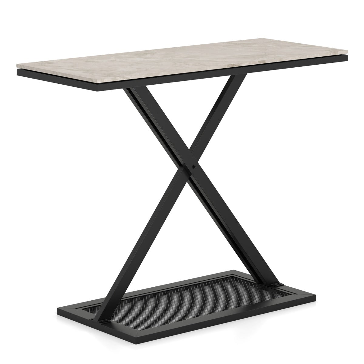 LIVSK Consoletafel - Imitatiemarmer Blad - Gepoeiercoat Metaal - 100 x 40 x 77,5 cm - Veiligheidsbeveiliging - Wit en Zwart