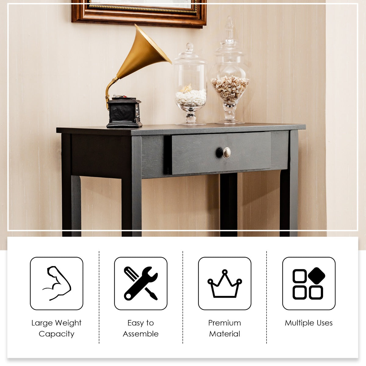 LIVSK Multifunctionele Consoletafel met Lade - Duurzaam Hout en MDF - Waterbestendig - Elegant Ontwerp - 71 x 30 x 71 cm -