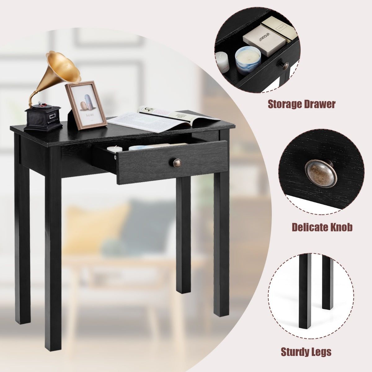 LIVSK Multifunctionele Consoletafel met Lade - Duurzaam Hout en MDF - Waterbestendig - Elegant Ontwerp - 71 x 30 x 71 cm -